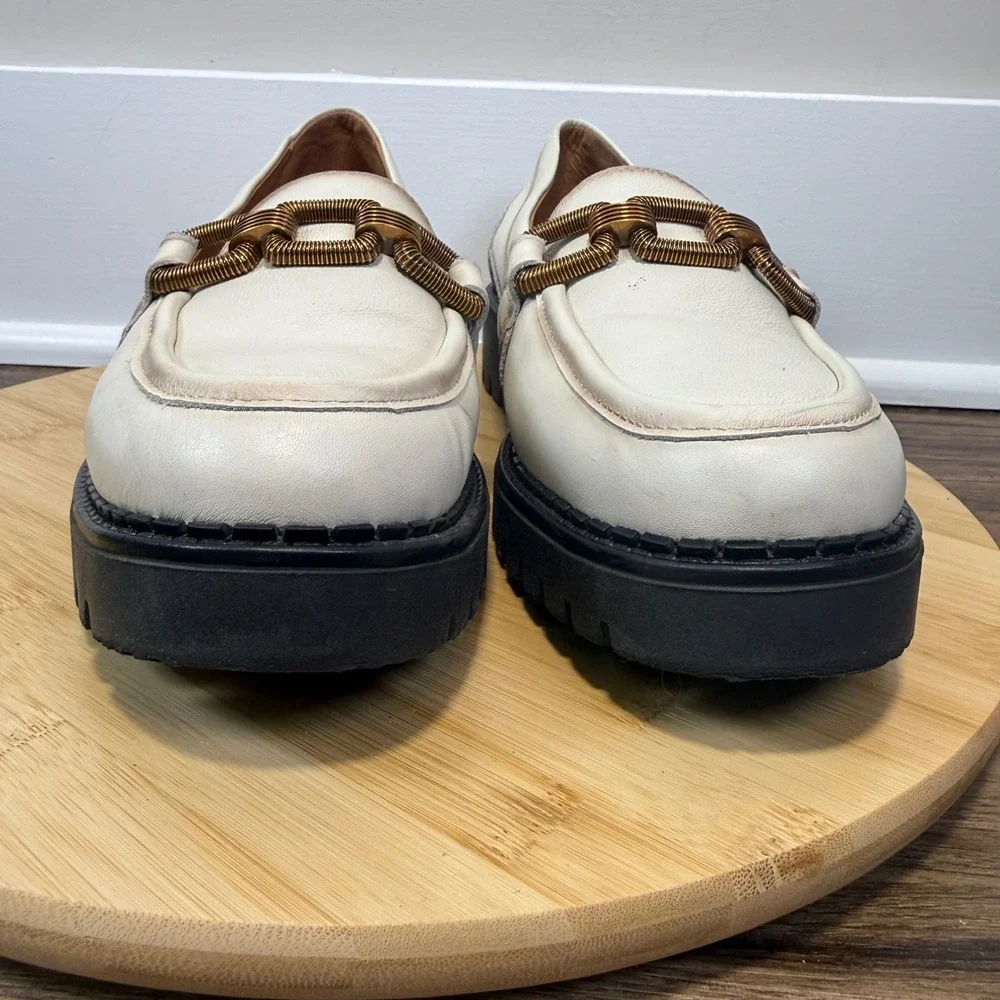 Pikolinos Platform Loafers Womens 40 Cream Leather Lug Sole Chain Chunky Preppy